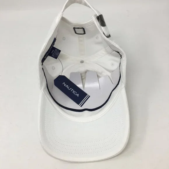 Nautica Mens Baseball Cap White /Dark Navy Strapback 6 Panel Lined Cotton OS New - Picture 7 of 9